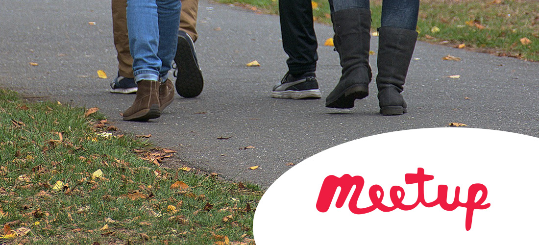 Meetup group walking on path