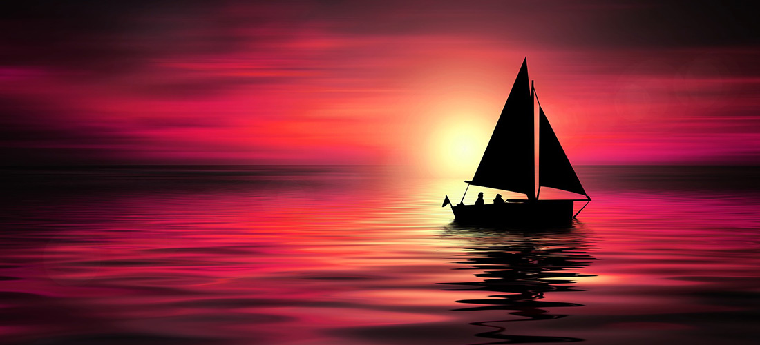 Red Sunset with Sailing Boat